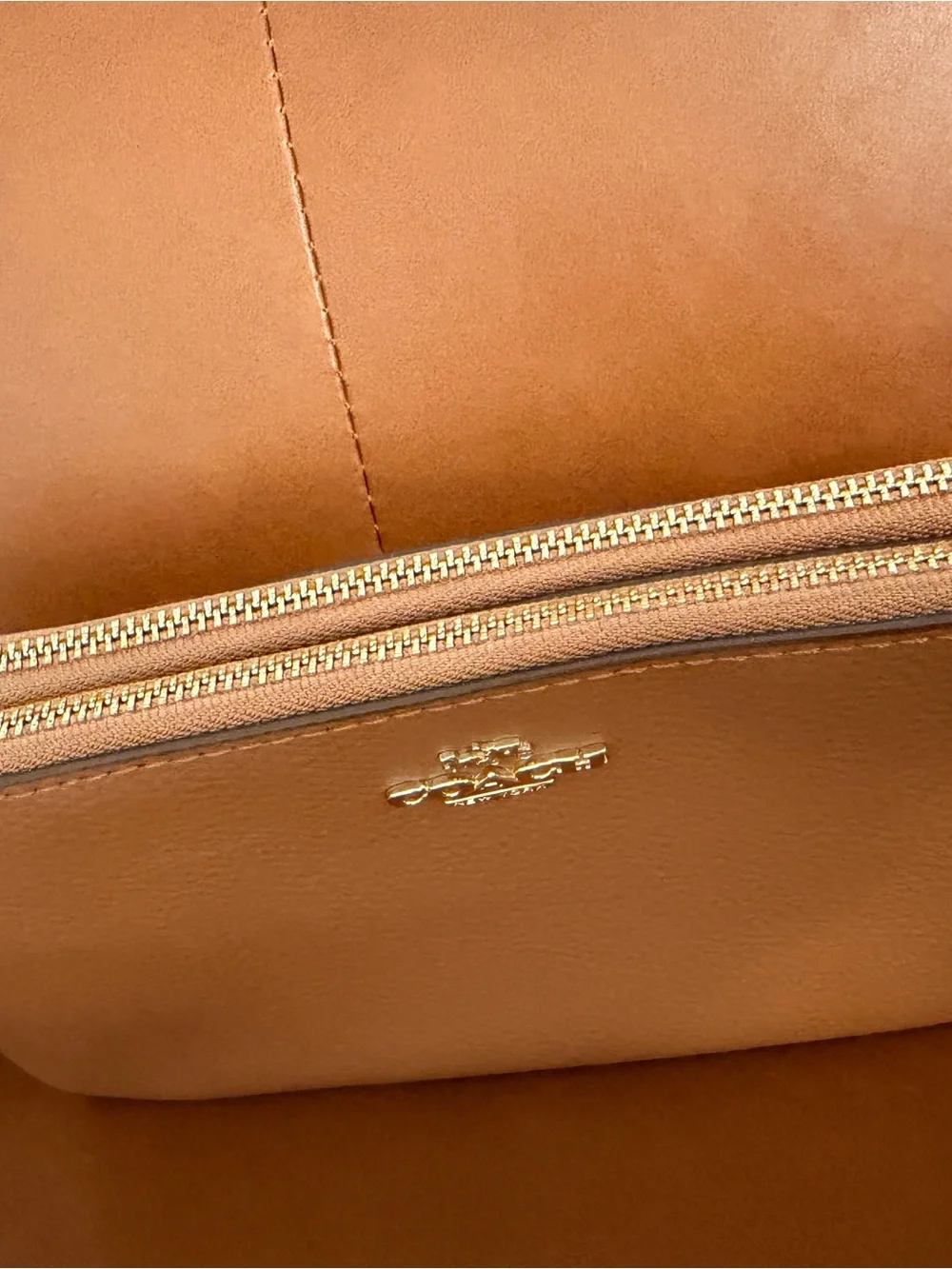 Coach Cognac Leather Zip Pouch with Gold Hardware